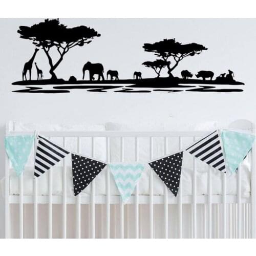 African Safari Wall Sticker Giraffe Elephant Animals Wall Decal Forest Nature Wall Mural Kids Room Nursery Decor Wall Art AY1317