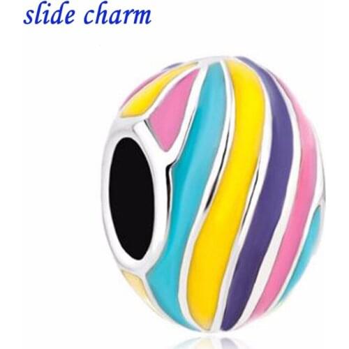 Slide charm Free shipping fashion multicolor balloon gilt enamel egg charm beads fit Pandora bracelet