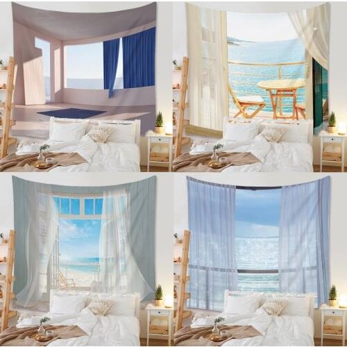 Bohemian Tapestry Room Decoration Upholstery Background Cloth Scenic Window View Hanging Blanket Boho Decor Tapestries