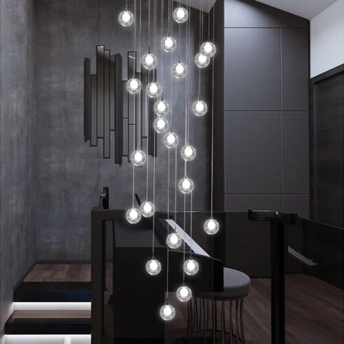 Large Staircase chandelier LED Bubble long chandelier for Home Hotel Hallway Suspension lamp Art glass ball chandelier lighting