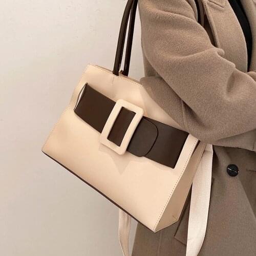 Contrast color Large Tote bag 2021 New High-quality PU Leather Womens Designer Handbag High capacity Shoulder Messenger Bag