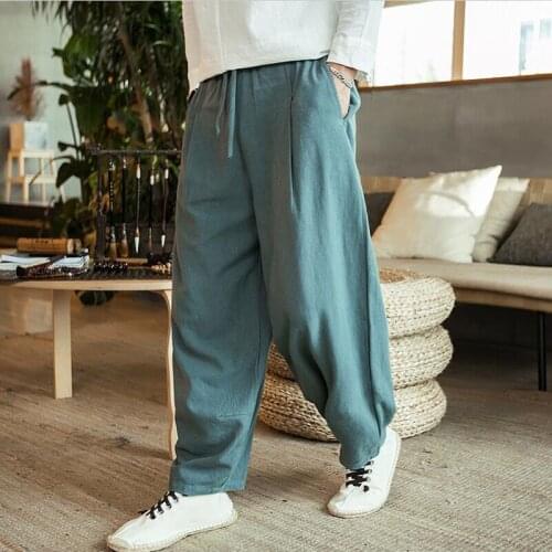 Chinese Style Cotton Linen Pants Men Jogger Streetwear Pants Loose Trousers 2020 Summer Autumn Male Pants Plus Size M-7XL