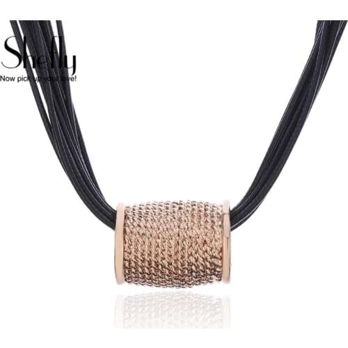 Big Round Pendant Necklace Rose Gold Colour Black Rope Chain Ethnic Necklace Jewelry Accessories For Women Gifts Bijoux Collier