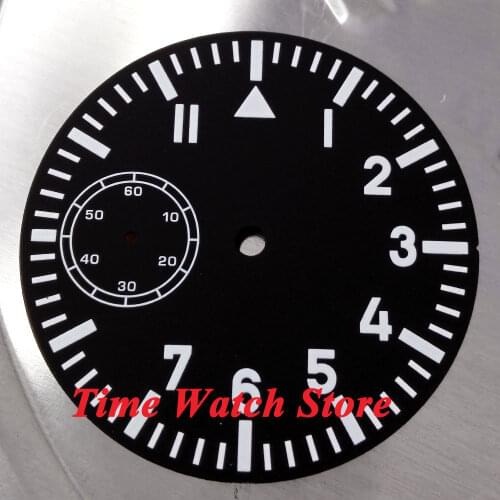 38.9mm black sterial dial fit 6497 movement Watch dial blue Luminous white marks D19