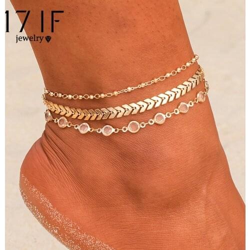 DAXI 3Pcs/set Crystal Sequins Anklet Set For Women Beach Foot jewelry Vintage Statement Anklets Boho Style Summer Jewelry