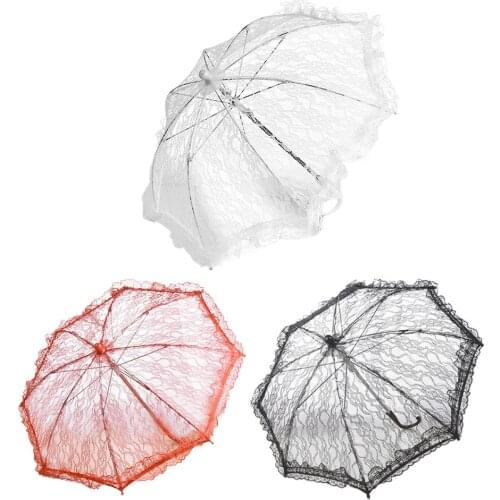 Decorative Umbrella Small Bridal Lace Umbrella Photography Prop with Stainless Steel Long Handle European and American Style