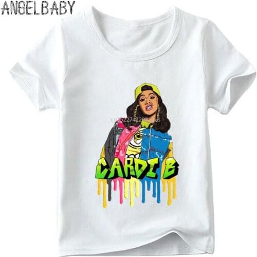 Kids Hip Hop Rapper Cardi B Print T shirt Baby Boys/Girls Summer Short Sleeve T-shirt Children Casual Funny Clothes,HKP5260