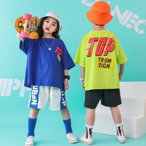 Child Boy Girl Hip Hop Dance Costume Short Sleeve Jazz Dance Suit Kids Tracksuit Children Street Dancewear Sport Outfit Costume