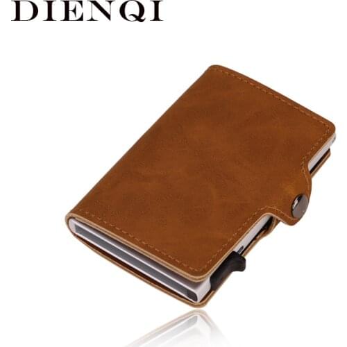 DIENQI Rfid Antitheft Credit Card Holder Leather Men Women Bank Cardholder Minimalist Pop Up Wallet Business Cardholder Case Bag