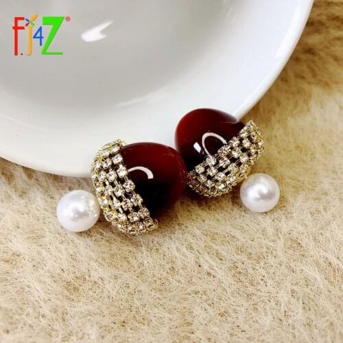 F.J4Z Top Quality Trendy Earrings for Women Classic Cherry Rhinestone Simulated Pearl Statement Earring Anti-allergy Jewelry