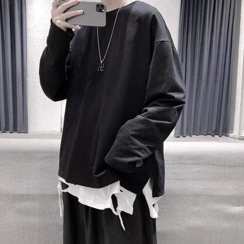 Color Solid Long Sleeve T Shirts Mens Korean Hip Hop Oversized T-shirt Men Mens Streetwear T Shirts