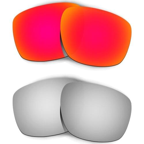 HKUCO For Sliver Sunglasses Replacement Polarized Lenses 2 Pairs - Red & Silver