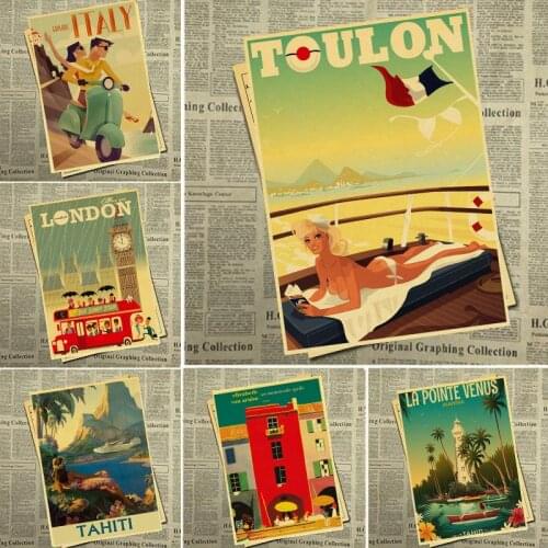 Famous World Travel Italy Thailand London Retro Poster Vintage poster High quality Printing Drawing core Decorative Painting
