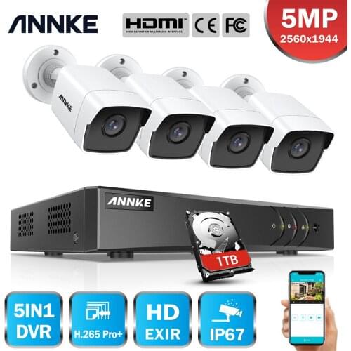 ANNKE 8CH 5MP Ultra HD CCTV Camera System 5IN1 H.265+ 5MP Lite DVR With 4PCS 5MP TVI Weatherproof Security Surveillance System