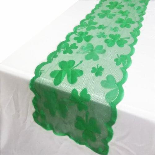 St. Patricks Day Lace Table Runner 33x183cm Green Irish Clover Embroidered Table Runner for Saint Patricks Day Table Decor