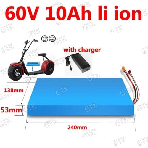 GTK 60V 10Ah Lithium-ion Battery pack for two Wheel Foldable citycoco electric scooter 1000w 750w Replacement + 2A charger