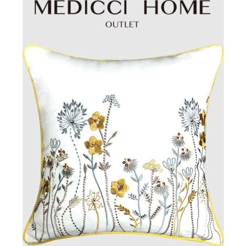 Medicci Home Cushion Cover American Rural Style INS Little Wellow Flowers Embroidered Pillowcase Outdoor Garden Bay Window Decor