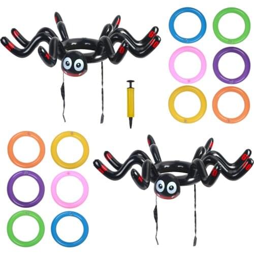 METABLE Halloween Spider Hat 2 Pcs Inflatable Ring Toss Prop With 12 Pcs Rings For Kids Family Festival Themed Party
