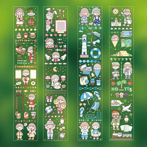 Kawaii Cartoon girl cute Washi Masking Tape hand account decoration material Stickers Scrapbooking Stationery Long Strip Tape