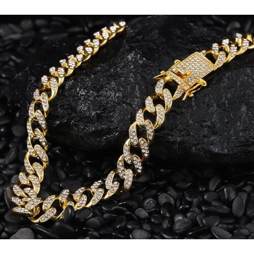Men Hip hop Iced Out Bling Full Pave Rhinstones chain Necklace fashion CZ Miami Cuban chains necklaces Hiphop for unisex jewelry