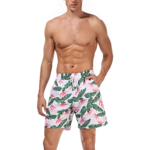 Mens Quick Dry Summer Hawaiian Swim Trunks Coconut Tropical Leaves Print Board Shorts Swimwear Drawstring Waist Beach Trousers
