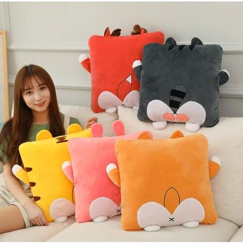 Soft Cartoon Animals Cat Butt Pillow Stuffed Tiger Rabbit Corgi Dog Ass Plush Toys Cushion With Blanket Sleep Pillow Girls Gift