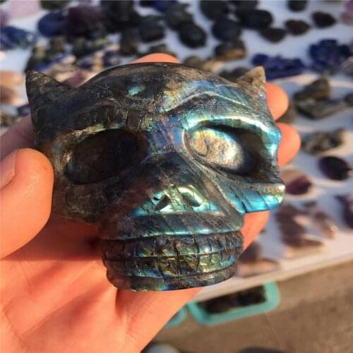 Natural elongated stone, moonstone crystal carving skull, crystal alien skull decoration, crystal carving figure