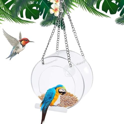 New Acrylic Bird Feeder Food Box Anti-scatter Parrot Feeder with Stand Birds Feeding Supplies Hanging Feeding Box Outdoor