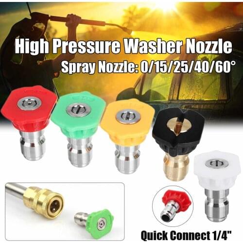NEW 1/5pcs/set Stainless Steel G1/4 Quick-Connect Nozzle Tool Pressure Washer Spray Nozzle Multiple Degrees Car Wash