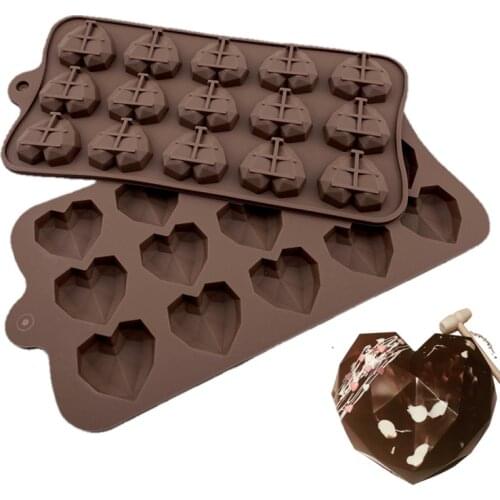 2021 New Heart Chocolate Molds 15 Cavity Diamond Love Shape Silicone Wedding Candy Baking Molds Cupcake Decorations 3D Cake Mold
