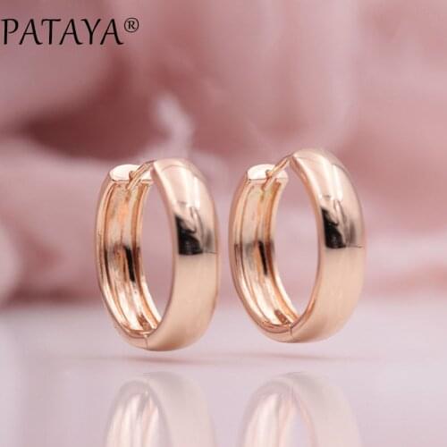 PATAYA New Arrivals 585 Rose Gold Smooth Dangle Big Earrings Women Simple Exquisite Wedding Party Noble Trendy Unique Jewelry