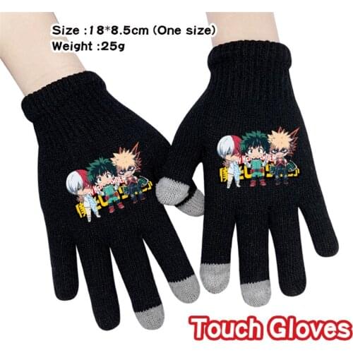 Anime My Hero Academia Touch Screen Gloves Winter Warm Boys Girls Capacitive Knitted Full Finger Cosplay Cartoon Mittens Gift