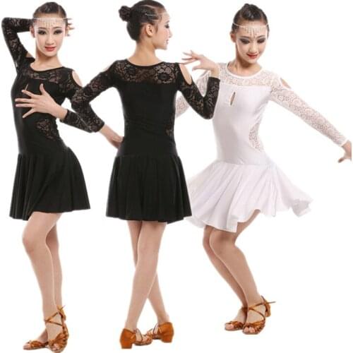 Black White Latin Dance Dress for Girls Fashion Ballroom Dancing Dress for Kids Dancewear Kids Stage Performance Costumes