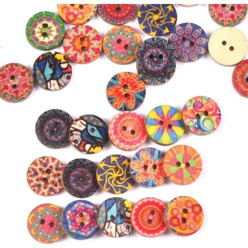 50pcs Mixed Purple Series Painting Wooden Buttons For Handwork Scrapbook Crafts DIY Sewing Accessories Handicraft Decor 15-25mm
