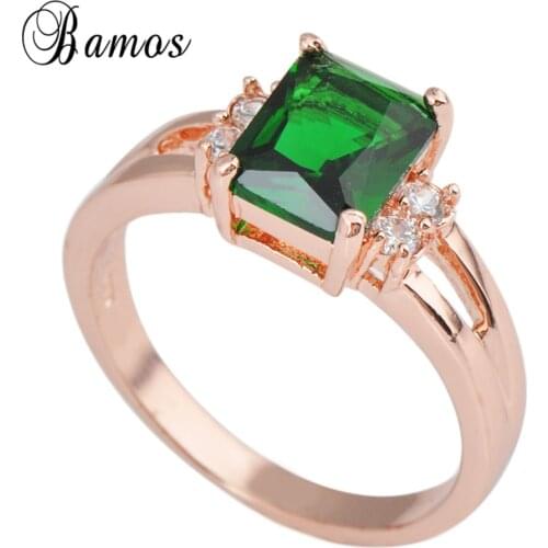 Size 5/6/7/8/9/10 Geometric Green Finger Ring Rose Gold Filled Jewelry Party/Wedding/Engagement Rings For Men And Women RY0267