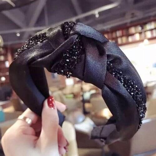 Luxury Wide Silk Fabric Kontted Headband Crystal Turban Headbands For Women Girl Hairbands Hair Band Jewelry Accessories