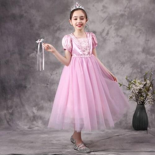 Pink Girls Princess Dress Fancy Children Cosplay Costume Halloween Carnival Party Dress up Disfraz Kids ClothingC47M198