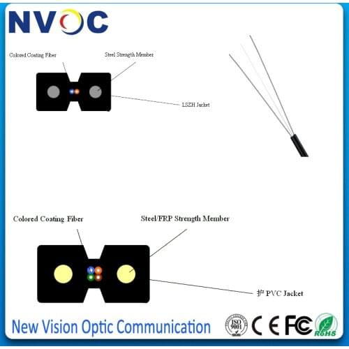 SM,4core,G657A1,Steel Strength Member(0.5mm*2),LSZH jacket,Dia:3.0*2.0mm,Single Mode GJXH FTTH Indoor Fiber Optic Cable