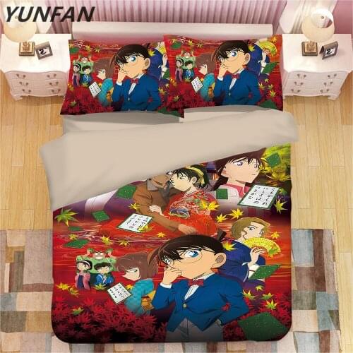 Japanese Anime Bedding Set Twin Queen King Size Duvet Cover Pillowcase Detective Conan quilt cover sets luxury red bedclothes