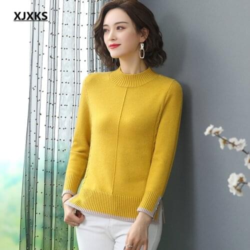 XJXKS Round neck long-sleeved winter thick sweater women pullover 2021 new high-quality comfortable women cashmere sweater