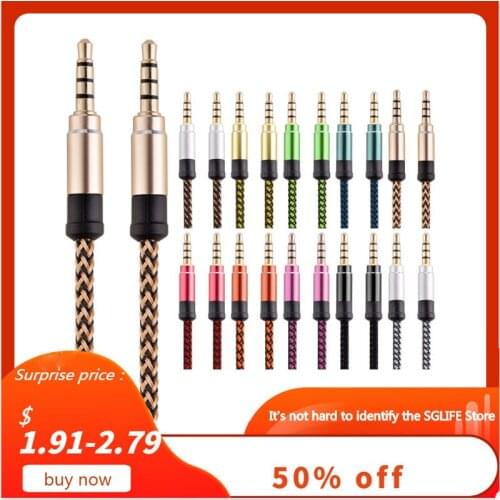 1.5m 3m 3.5MM Magic Sticker Woven Audio Line Male Nylon AUX Pair Recording Car Audio Hdmi Cable