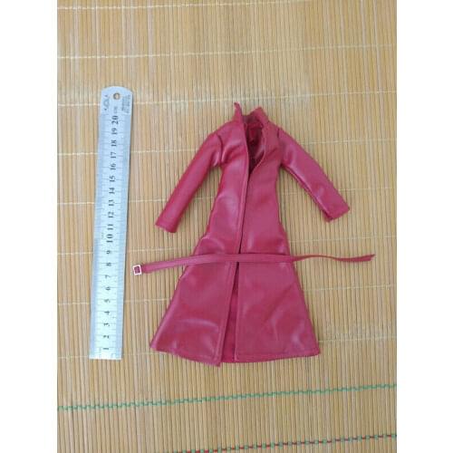 1:6 Woman Red Pu Leather Windbreaker Coat Model For 12" Female Figure Doll