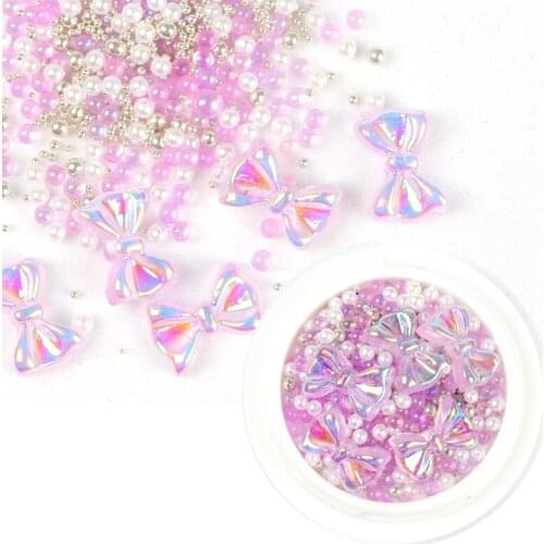 1Box AB Crystal Nail Rhinestone Mixed Colorful Bow Gem 3D Glitter Nail Art Decoration Beauty