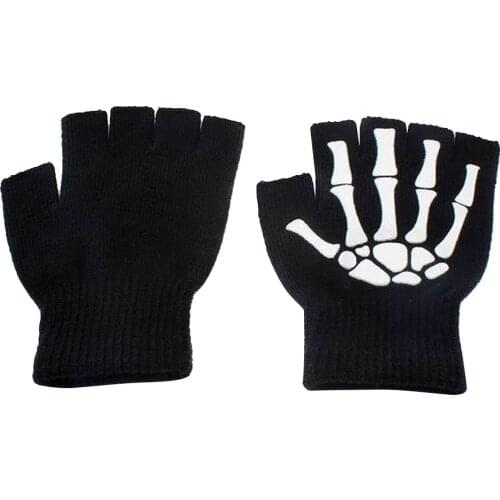 1 Pair Cycling Gloves Outdoor Sports Bicycle Half Finger Skeleton Skull Claw Unisex Mittens Winter Hand Warmer Non-slip Gloves