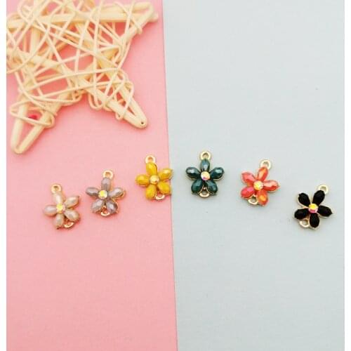 10pcs Colorful Crystal Beads Flower Connectors Charms Gold Tone Metal Finding Jewelry DIY Pendant Earring Bracelet Material Gift