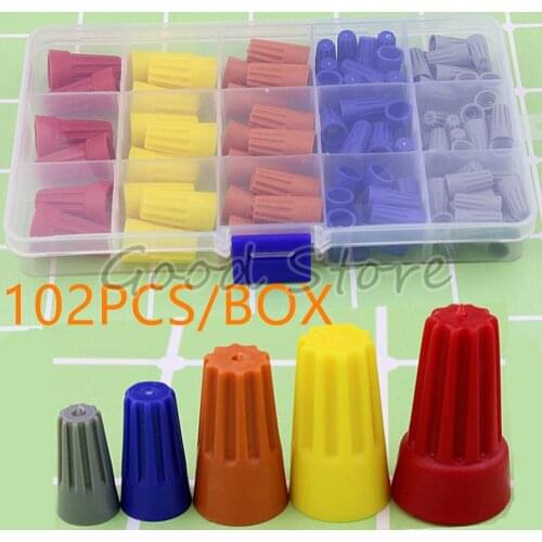 102Pcs/box Electrical Wire Connection Screw Twist Connector Cap w/ Spring Insert Assortment Kit