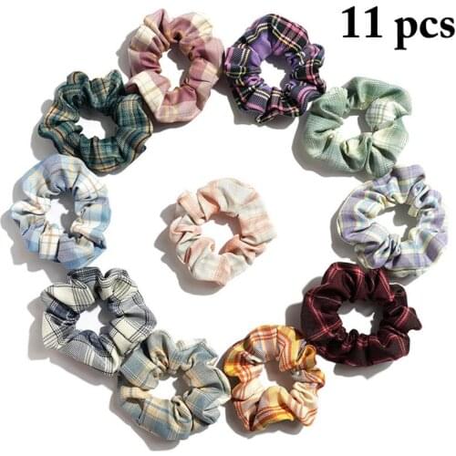 11pcs Women Plaid Hair Scrunchies Hair bands Elastic Hair Rope Fashion Hair Tie Ponytail Holders Hair Accessories