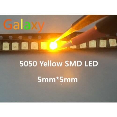 200PCS 5050 SMD LED Chip Yellow Ultra Bright 60mA DC 2V Surface Mount Beads Light Emitting Diode LED Lamp Electronics Components