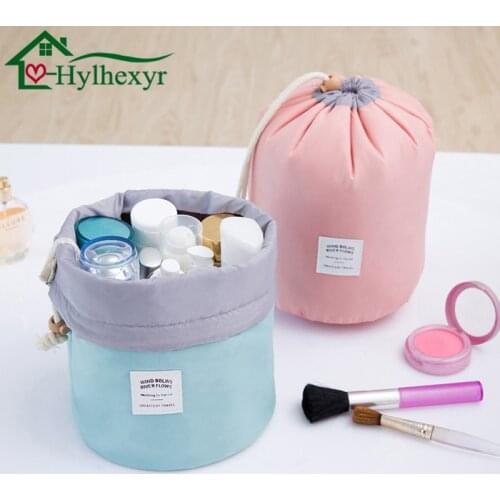 2018 Women fashion High Capacity Nylon Travel Barrel Shape Cosmetic Bag beauty makeup bags Wash Baging Makeup bathroom Organizer