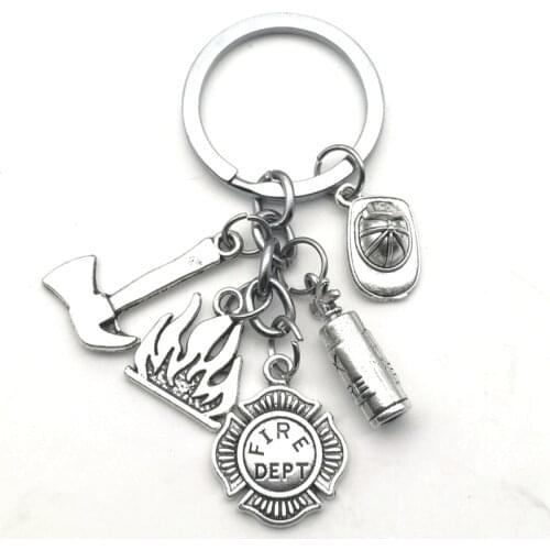 2020 New Fire Extinguisher and Flame Keychain/Firemen Fire hero key ring Gift Creative Firefighter Gift fasion jewellery